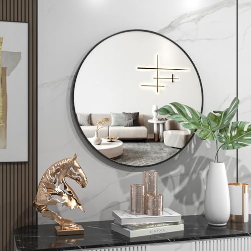 EDTEMI 24 Inch Round Mirror - Black Metal Frame 1