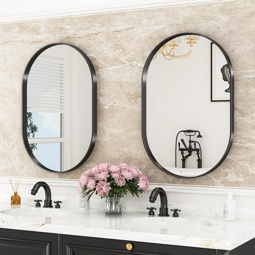 Suidia 22 x 30 Oval Black Bathroom Mirror
