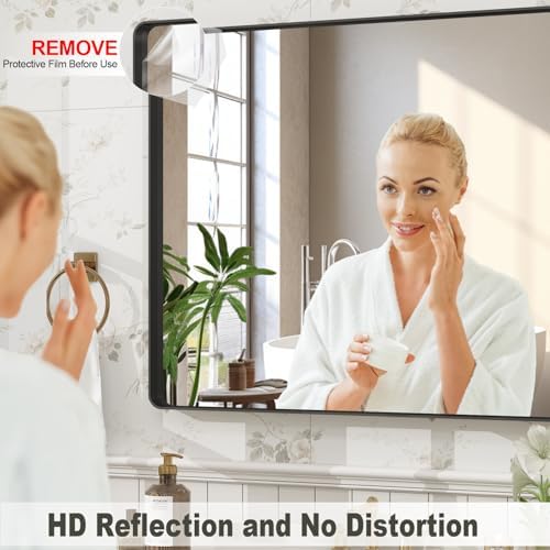 VANLIO 20x30 Inch Matte Black Framed Bathroom Mirror