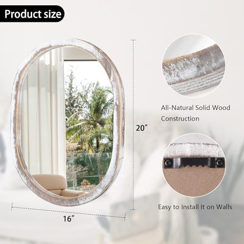 JJUUYOU Round Wall Mirror with Wood Frame