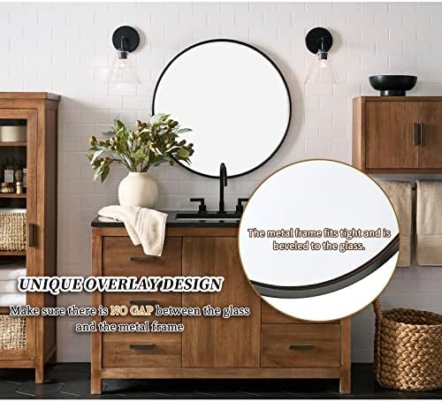 G-LEAF 30 Inch Black Round Bathroom Mirror