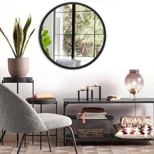 JJUUYOU 20 Inch Round Wall Mirror Black Modern Metal Frame