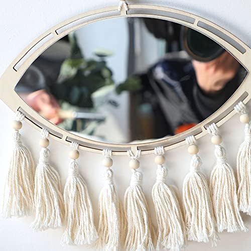 GUAN Boho Evil Eye Mirror with Macrame Wall Decor