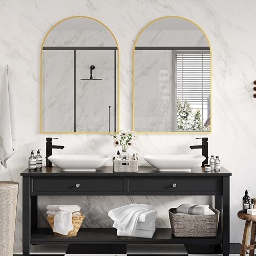GarveeHome Arched Wall Mirror 20x30 Inch Gold Frame
