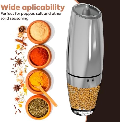 Electric Salt and Pepper Grinder Set of 2 - Stainless Steel with LED Light and Battery