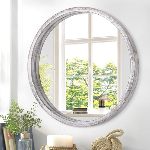 JJUUYOU 20 Inch Rustic White Round Wall Mirror 1