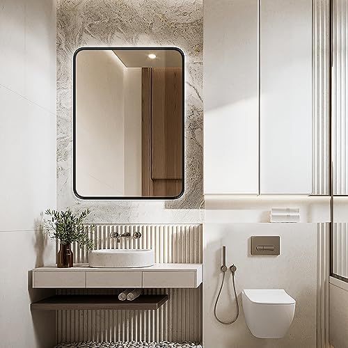 NEWBULIG 22x30 Inch Matte Black Bathroom Mirror