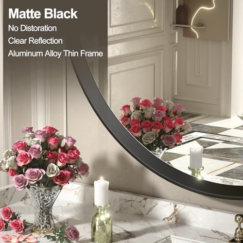 GOLOMO 20 Inch Matte Black Round Mirror with Metal Frame