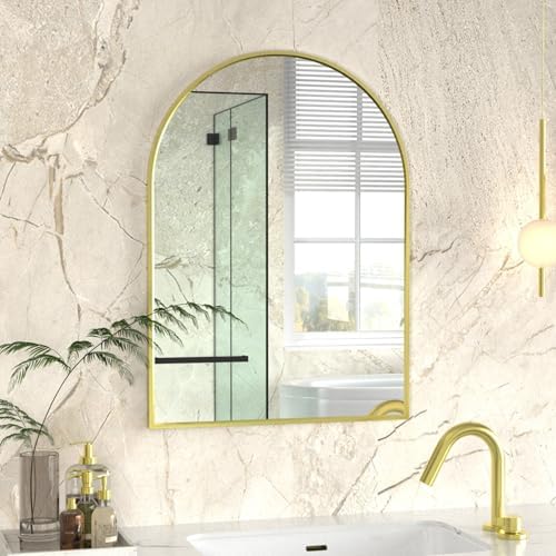 16 x 21 Gold Arched Bathroom Mirror with Tempered Glass