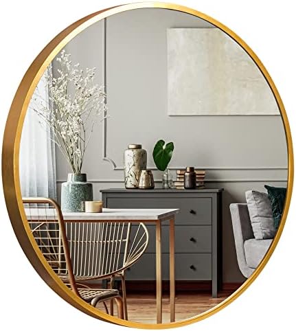 NeuType 24 Inch Round Wall Mirror with Aluminum Frame
