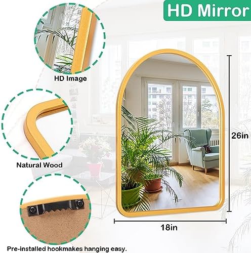 Rustic Wooden Arched Wall Mirror 26x18 Inches