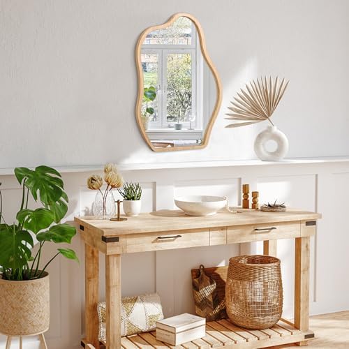 Unique Wood Frame Asymmetrical Wall Mirror