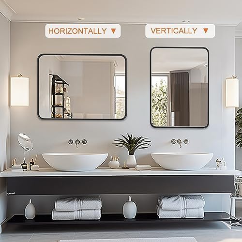 NEWBULIG 22x30 Inch Matte Black Bathroom Mirror