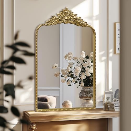 CASOLLY Antique Gold Arch Wall Mirror 24x36 Inch