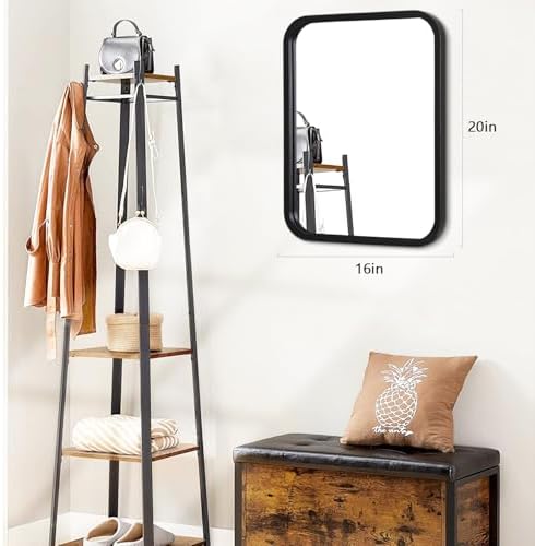 Black Bathroom Mirror 16x20 Inch Frameless Rectangle Wall Mount