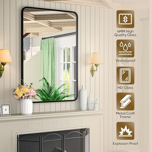 ZENY 24x36 Inch Black Metal Frame Bathroom Mirror