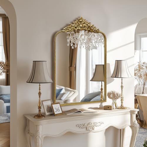 CASOLLY Antique Gold Arch Wall Mirror 24x36 Inch