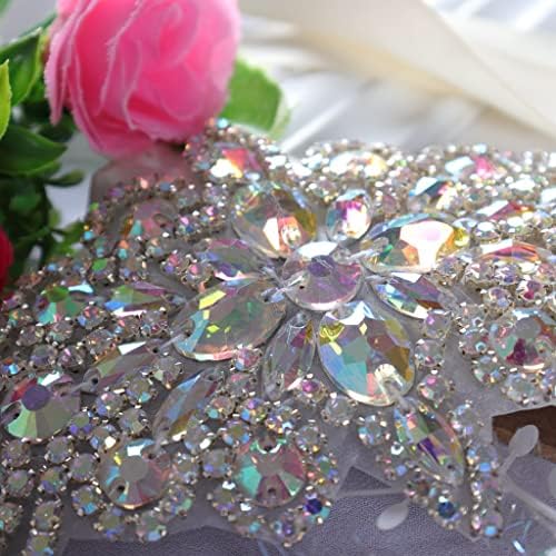 DUOBAO 2PCS Silver Rhinestone Applique Belt Bridal Sash