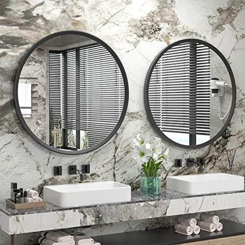 GOLOMO 20 Inch Matte Black Round Mirror with Metal Frame