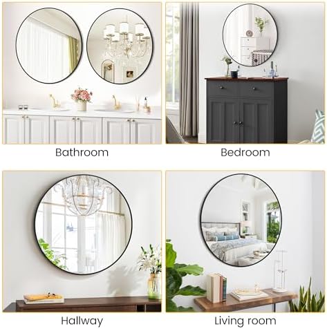 Black 20 Inch Round Mirror with Brushed Metal Frame