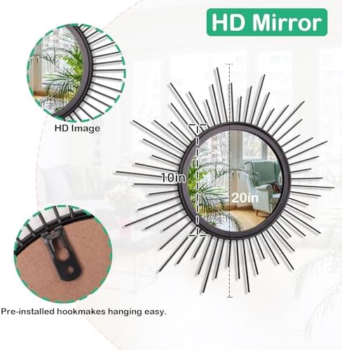 Boho Round Wall Mirror with Metal Frame 20 Black