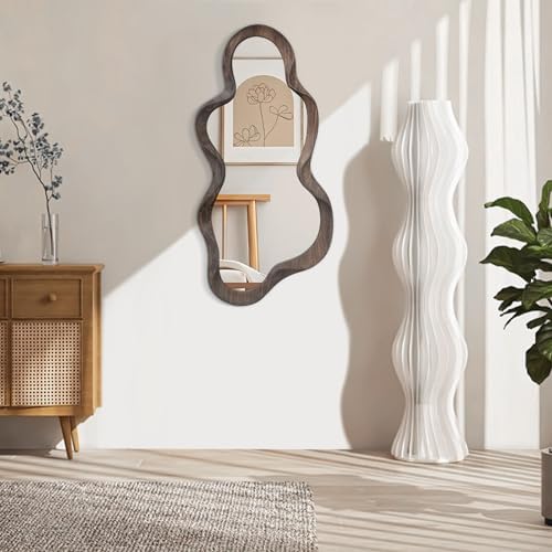 Lzuso Cloud Wavy Mirror with Wood Frame