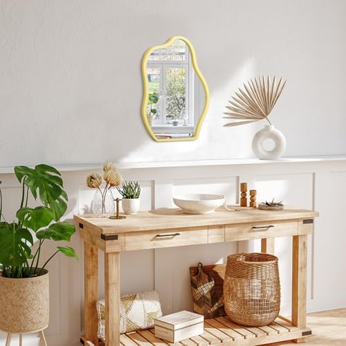Asymmetrical Wooden Wall Mirror with Cloud Shape
