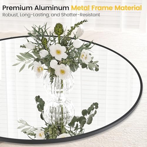 GAOMON 30 Inch Modern Round Wall Mirror with Sleek Black Metal Frame