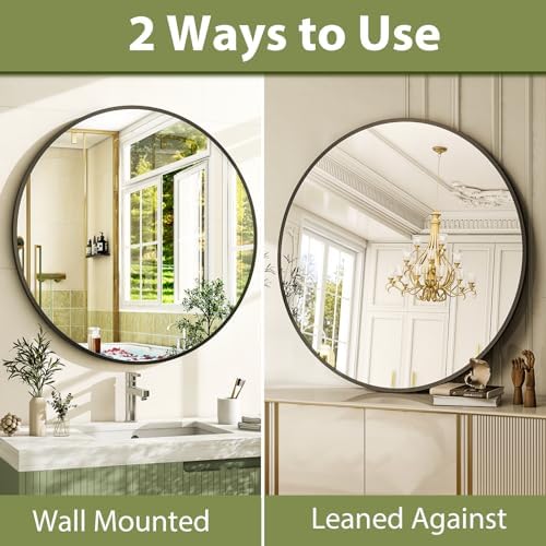 Easly 20 Inch Round Black Bathroom Mirror with Metal Frame