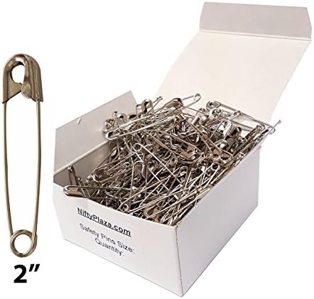 NiftyPlaza Extra Large 2 Safety Pins - 200 Pack Nickel Plated Rust Resistant