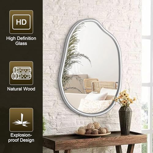 Asymmetrical Wall Mirror with Irregular Wood Frame 1