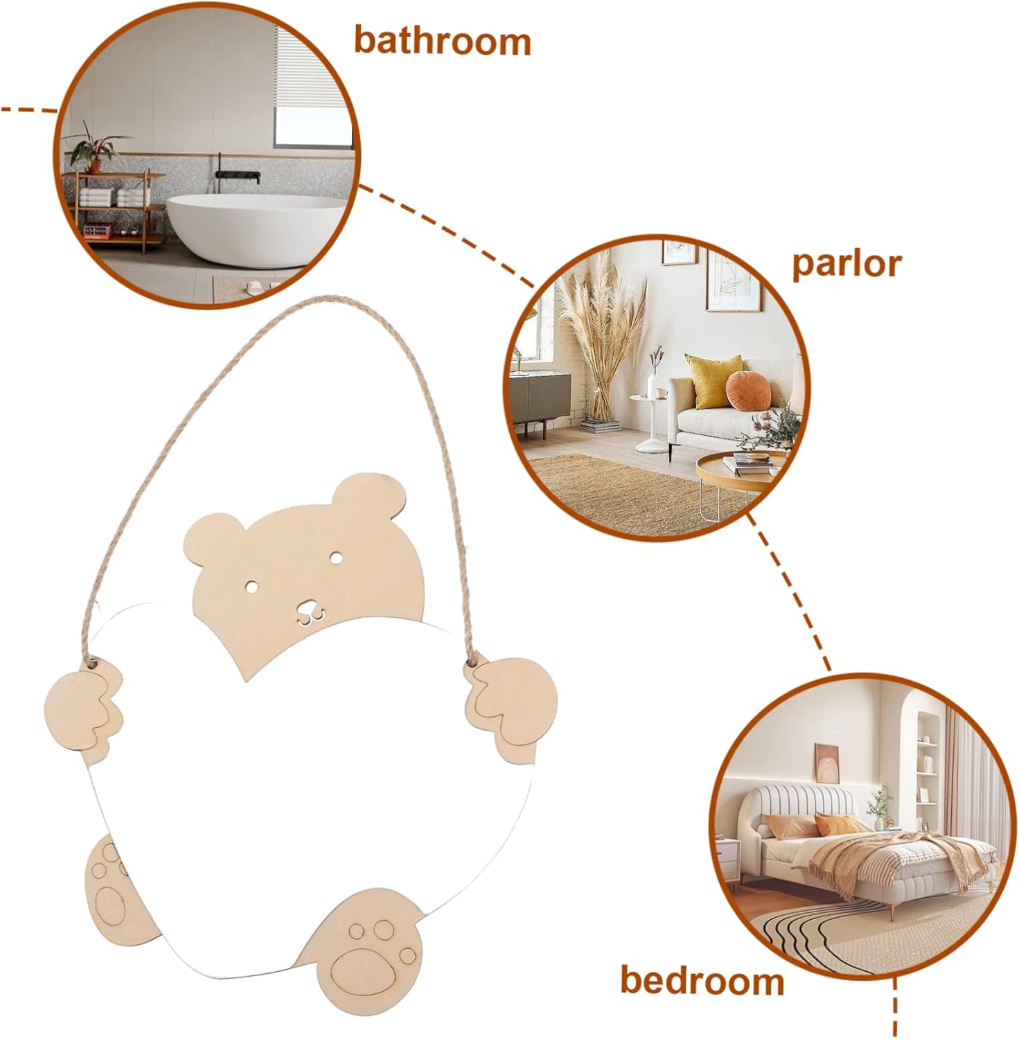 BESPORTBLE Wall Mirror with Bear Decor for Bathroom and Nursery