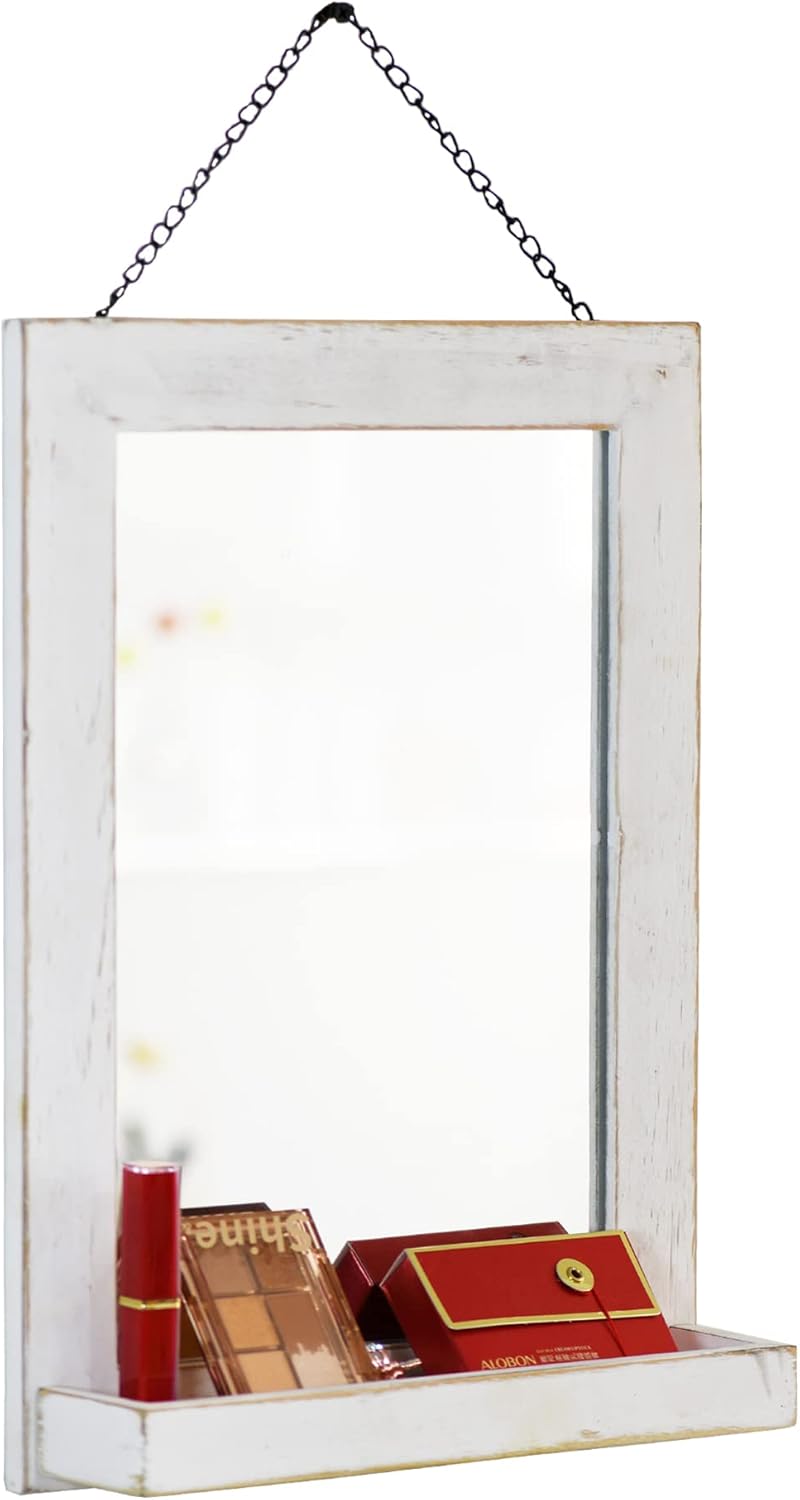 118 x 158 inch Vintage Wood Farmhouse Wall Mirror with Shelf