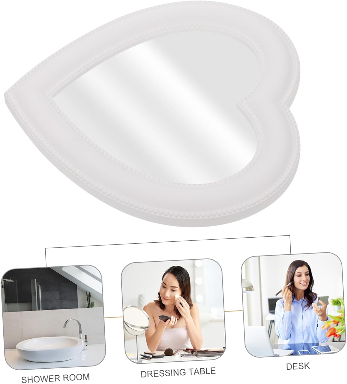 Heart-Shaped Makeup Mirror Wall or Table Mount Decor