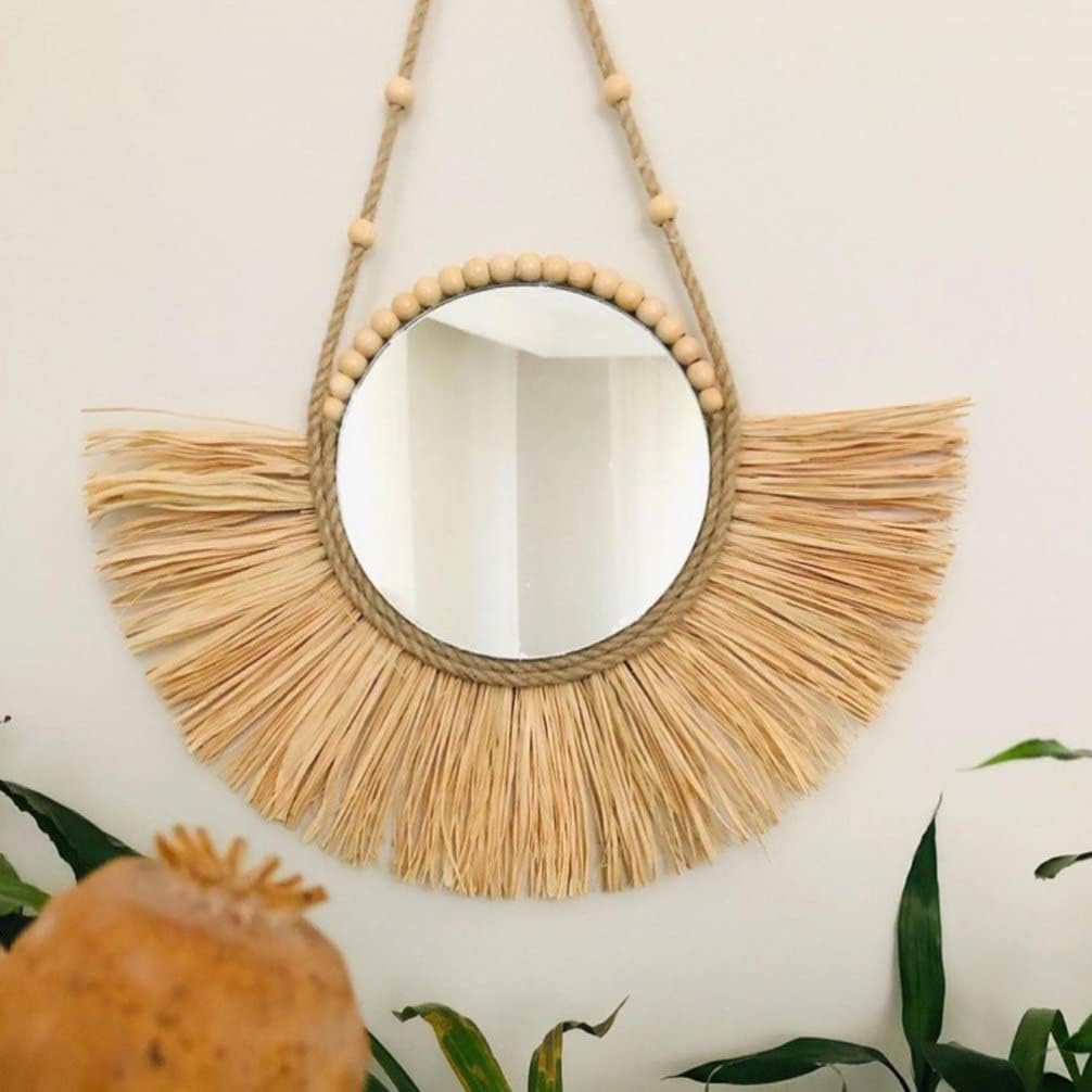 Beavorty Vintage Rattan Round Wall Mirror 1