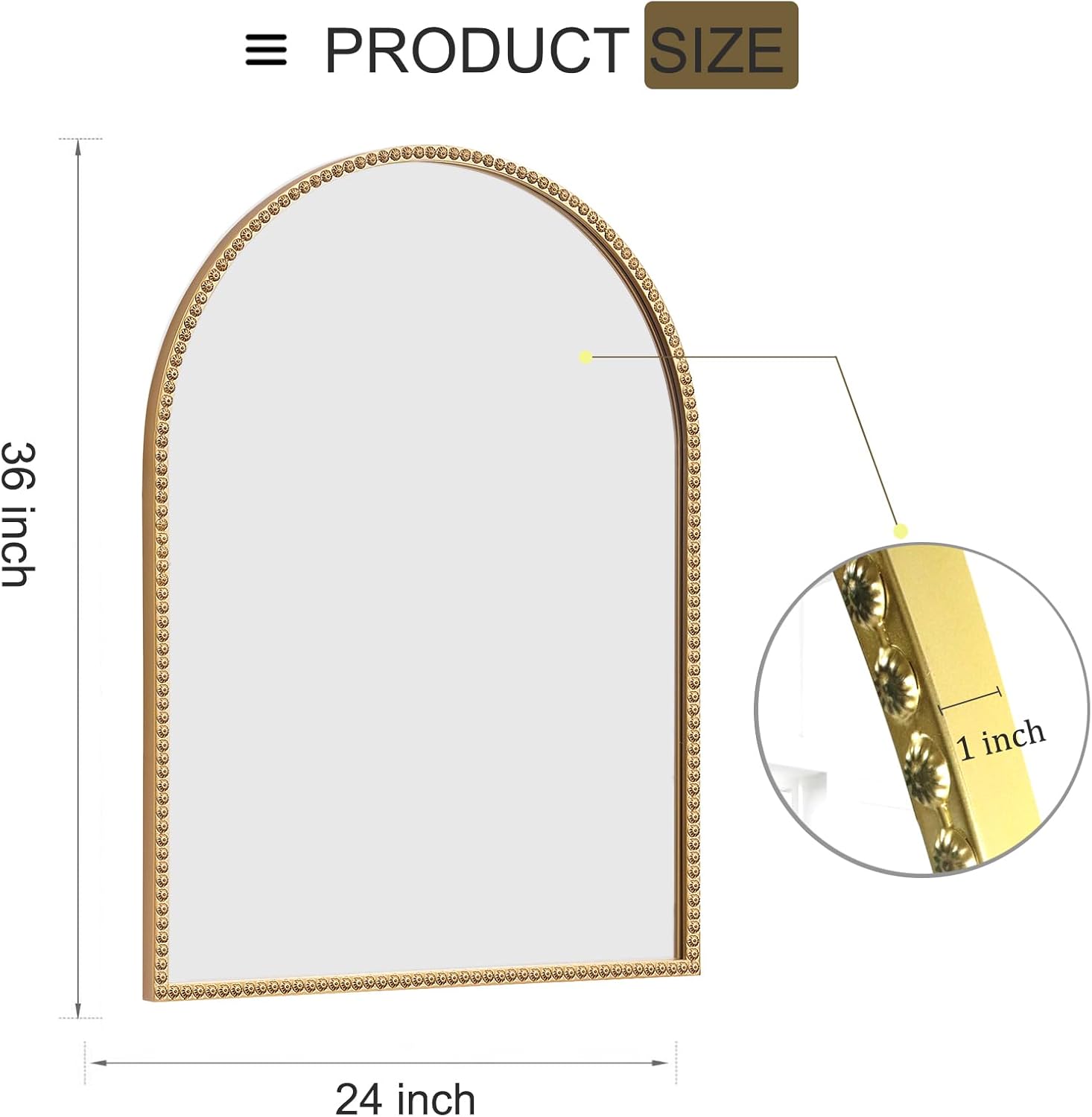 Baroque Arched Mirror 24x36 Gold Vintage Beaded 1