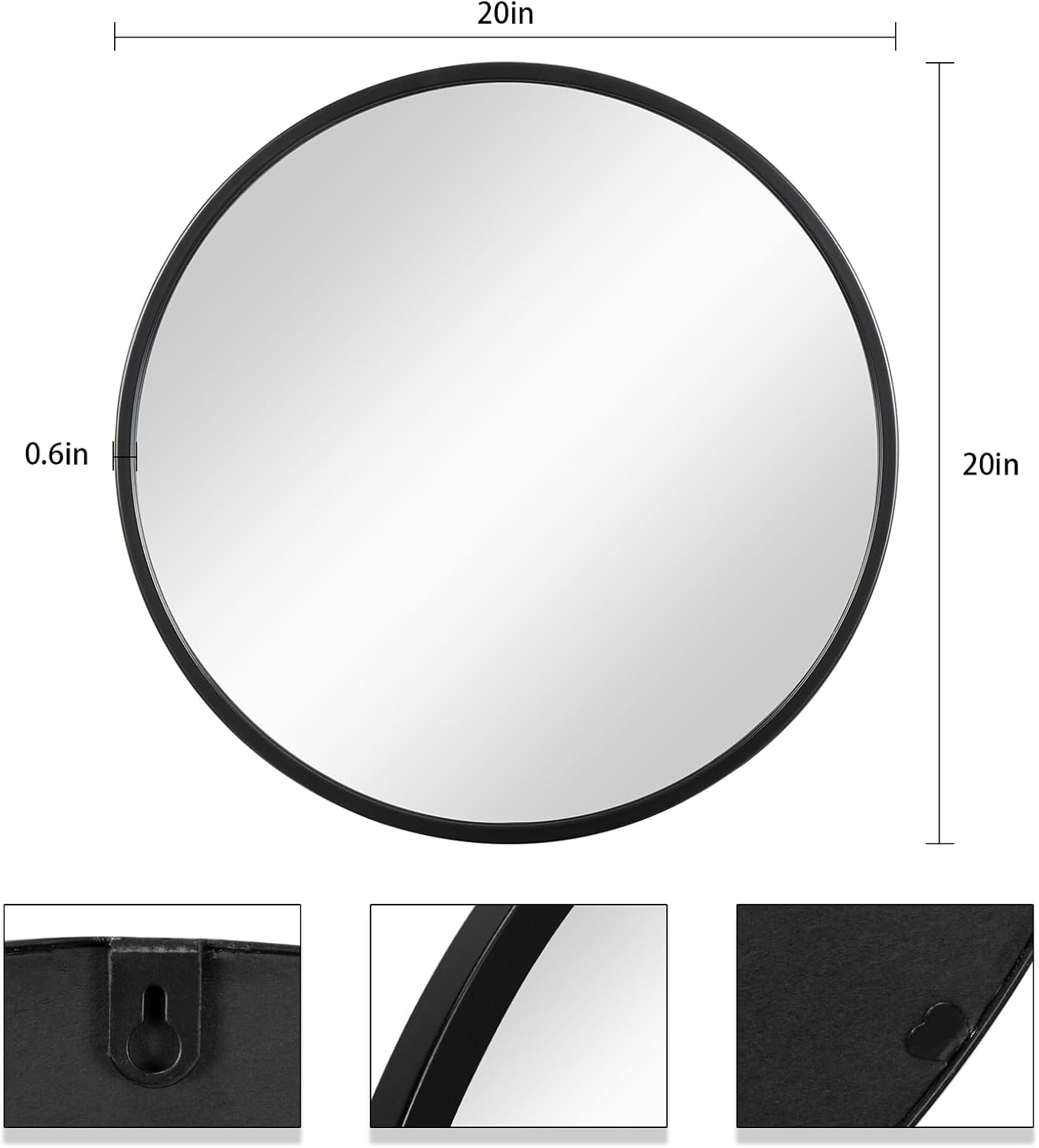 EMAISON 20 Inch Round Black Metal Frame Mirror for Bathroom and Home Dcor