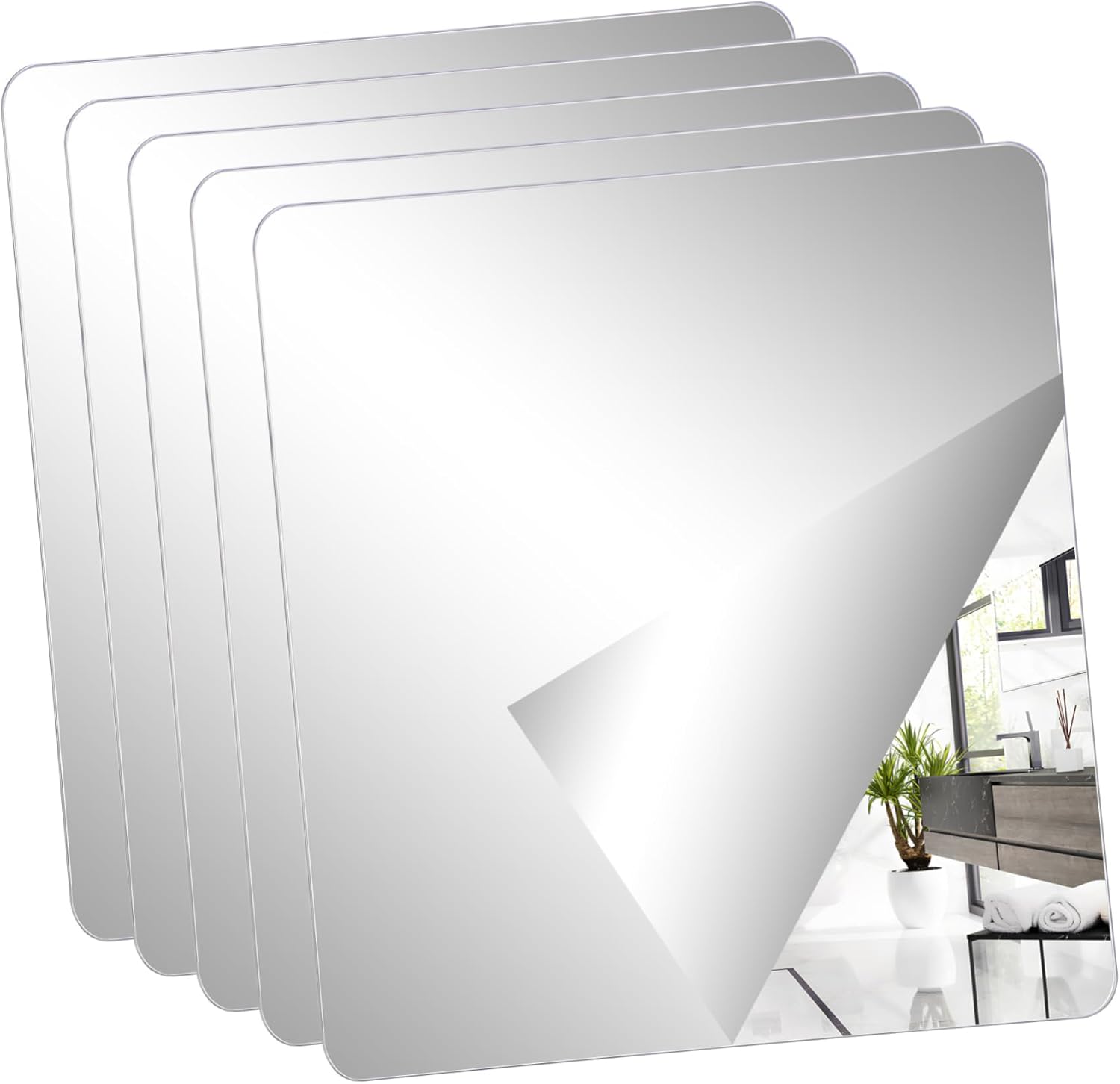 4 Self-Adhesive Square Mirrors 20x20cm Black Wall Mirror Tiles No Tools Needed