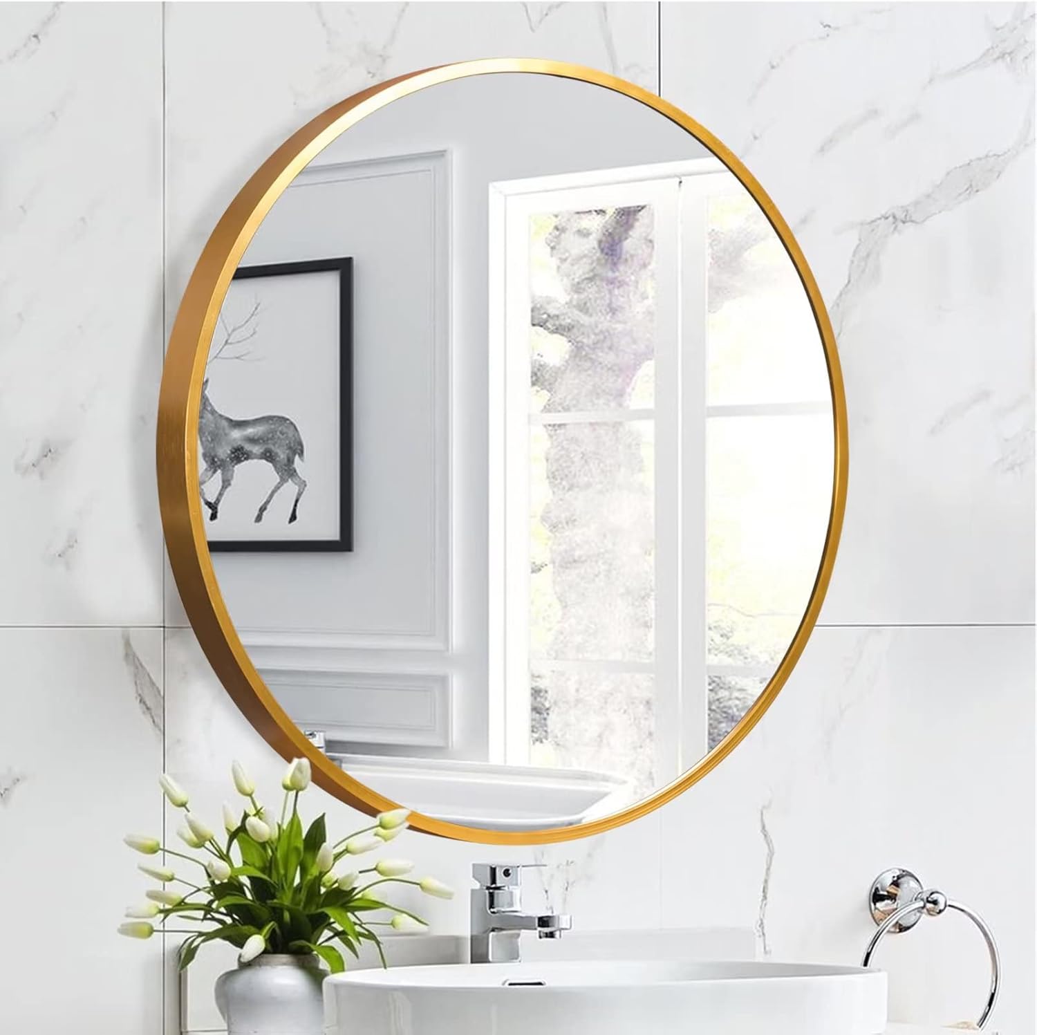 NeuType 24 Inch Round Wall Mirror with Aluminum Frame