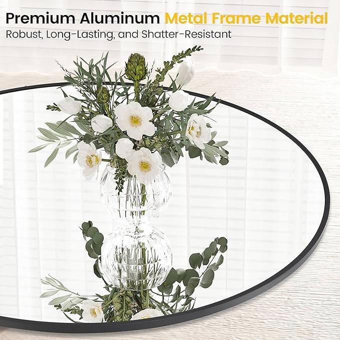 18 Inch Round Mirror with Metal Frame for Wall Decor