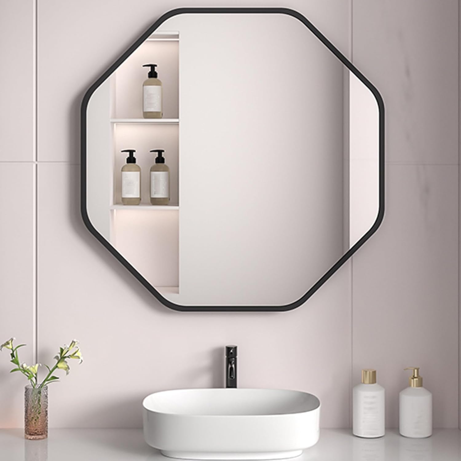 TZUFA Octagon Wall Mirror with Aluminum Frame - Black 40x40CM