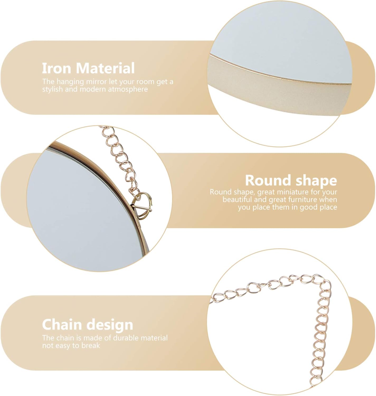 Veemoon Wall Hanging Round Mirror 10x15 Gold Frame with Chain for Home Decor