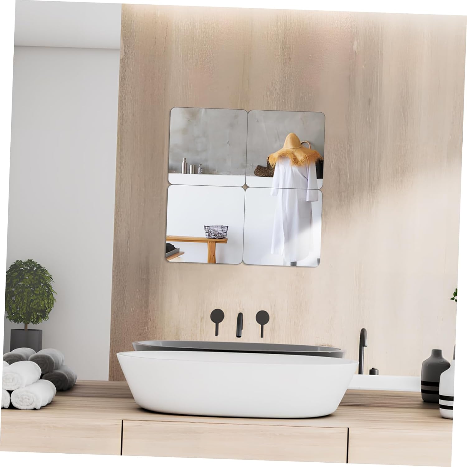 Cabilock Black Mirror Tiles Self Adhesive 4 Piece Wall Decor