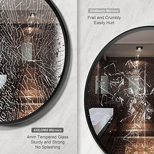 GOLOMO 20 Inch Matte Black Round Mirror with Metal Frame