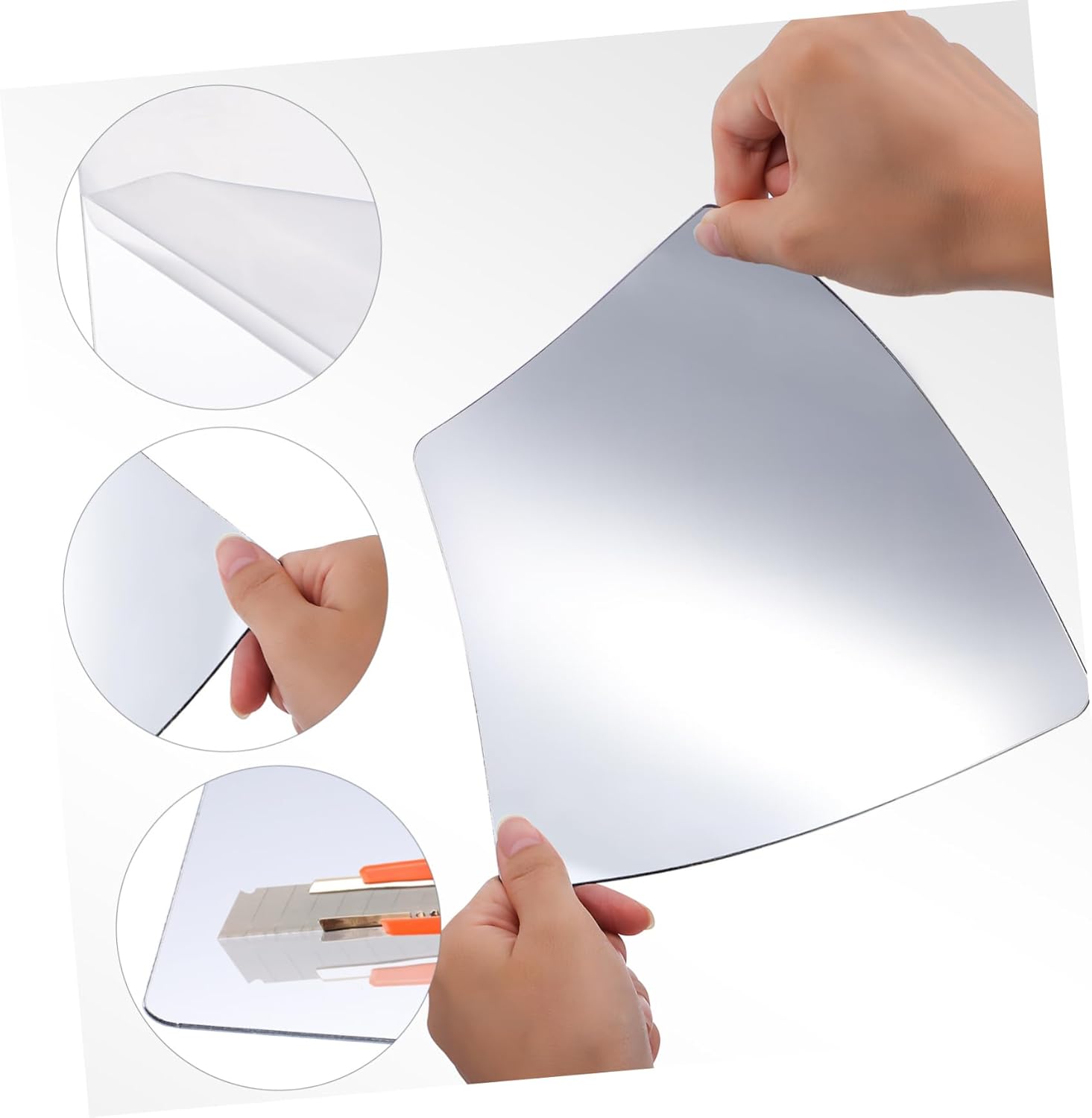 4 Self-Adhesive Square Mirrors 20x20cm Black Wall Mirror Tiles No Tools Needed