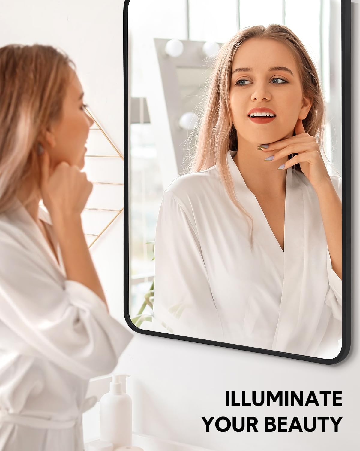 Amyove Black Metal Framed Mirror 48x30 Inch Rounded Rectangle Matte Vanity Bathroom Mirror Farmhouse