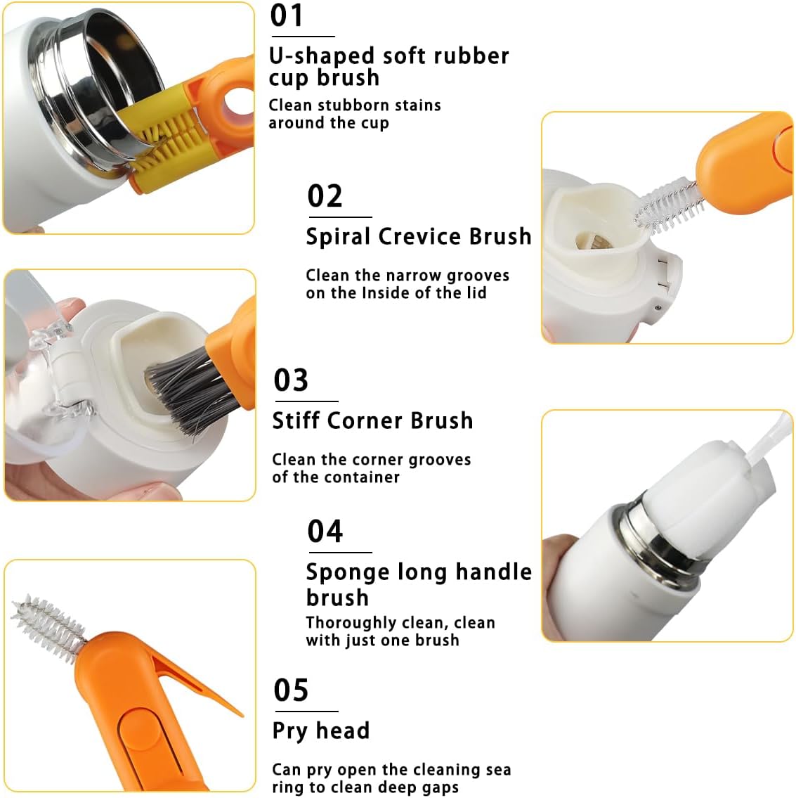 3 PCS 5 in 1 Multifunctional Cleaning Brush Set for Cups and Bottles