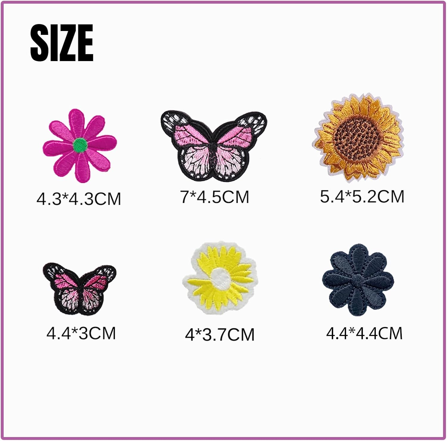 TACVEL 42 Piece Colorful Flower Butterfly Iron On Patches