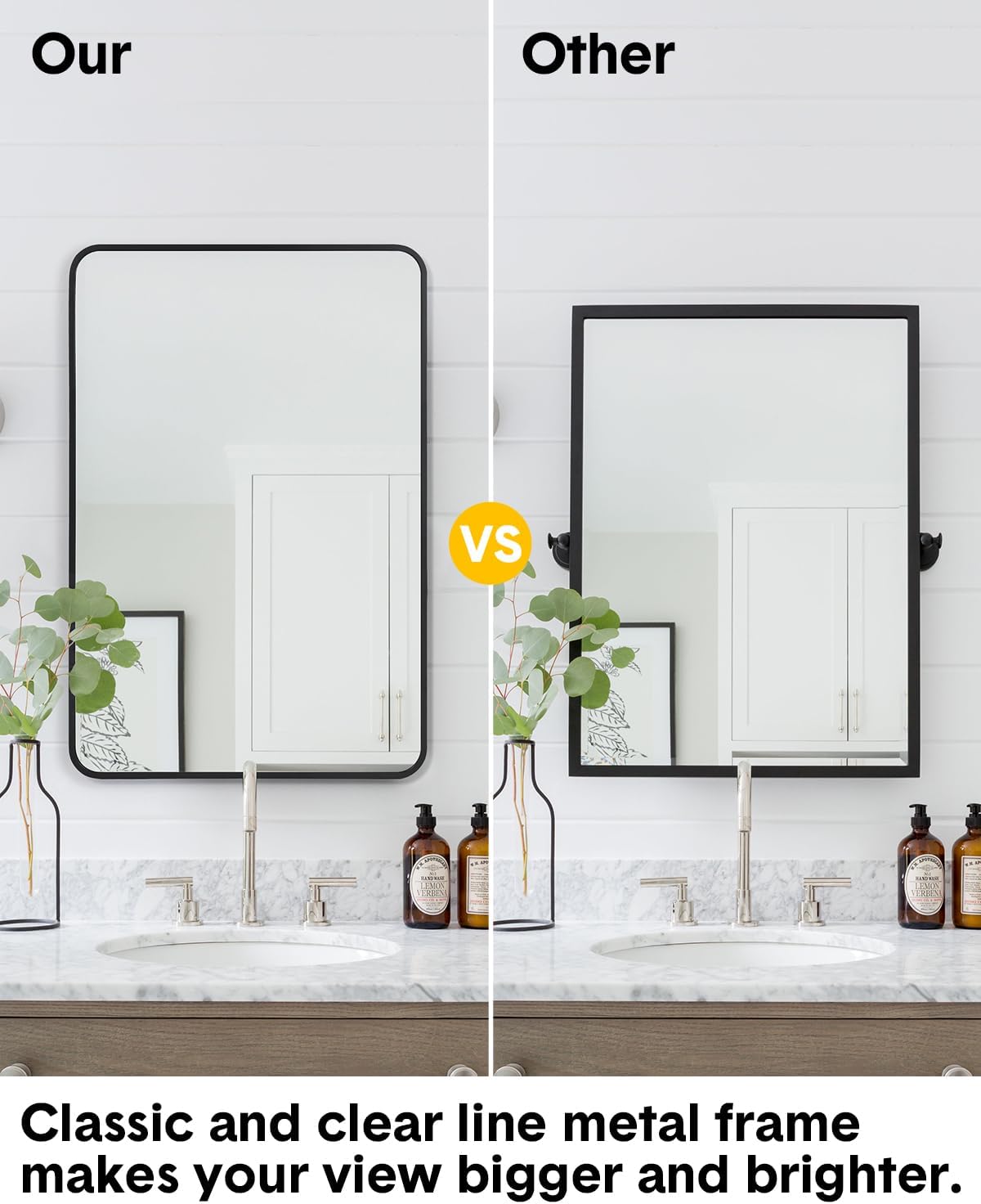 Amyove Black Metal Framed Mirror 48x30 Inch Rounded Rectangle Matte Vanity Bathroom Mirror Farmhouse