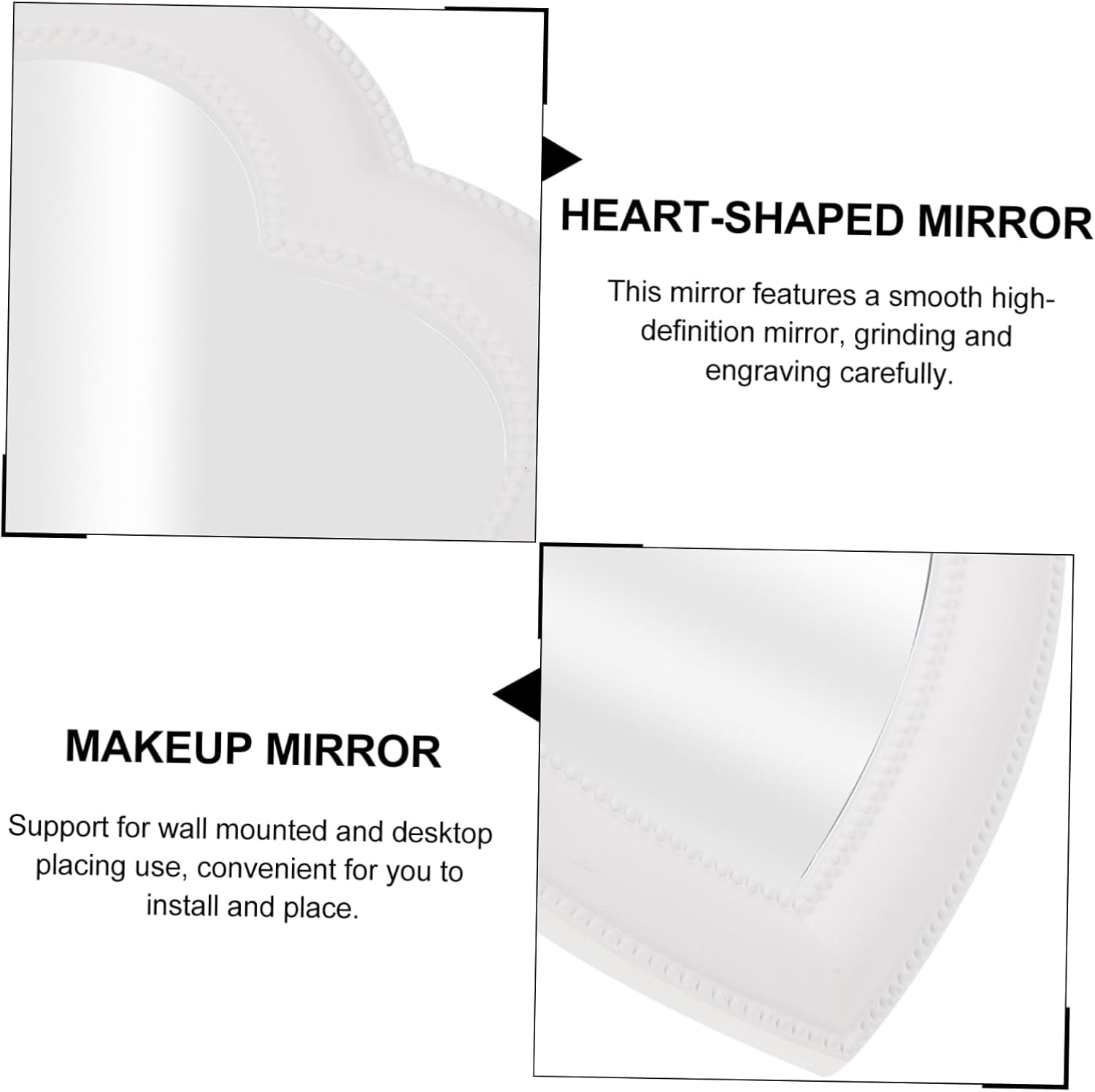 Heart-Shaped Makeup Mirror Wall or Table Mount Decor